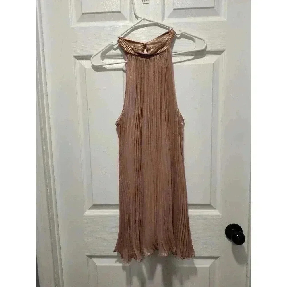 Worthington Shimmer‎ Champagne Sleeveless High Neck Pleated Halter Blouse Top XL
